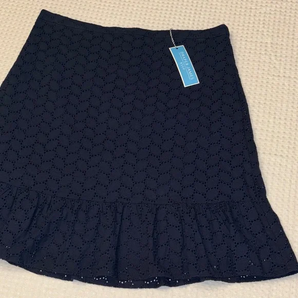 Draper James Navy Blue Eyelet A-Line Knee Length Skirt Size 16 Ruffle Hem - Picture 5 of 15